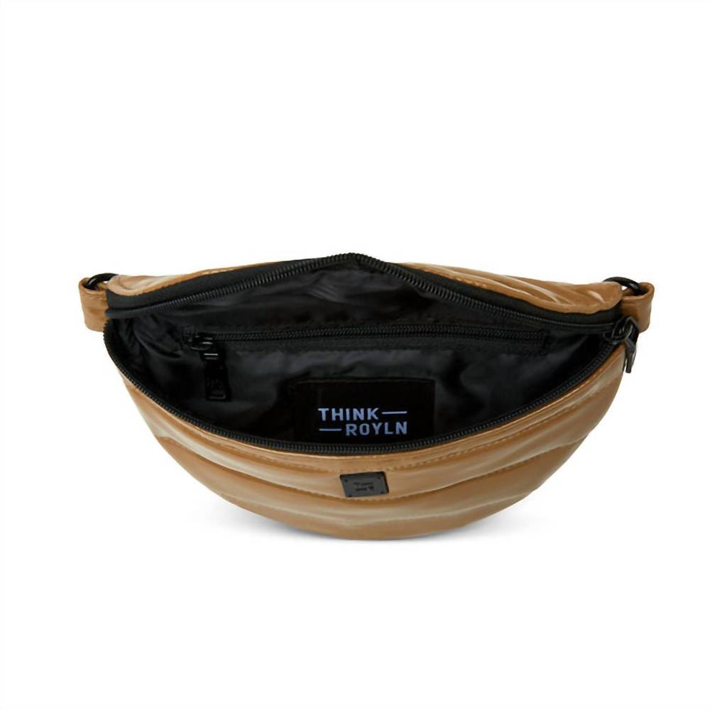 NEW THINK ROYLN shining star fanny pack/crossbody bag in camel patent - Picture 6 of 8